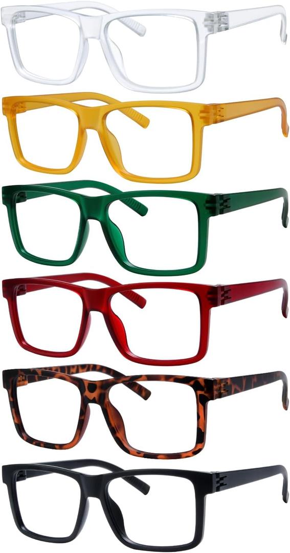 Oversized Reading Glasses Metalless Screwless Spring Hinges 6 Pack Large Readers for Men(+3.25)