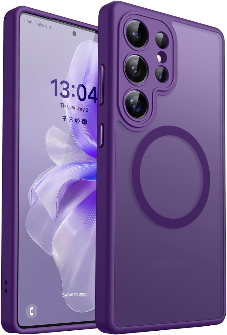 CANSHN Designed for Samsung Galaxy S25 Ultra Case (2025) [Full Camera Protection] [Compatible with Magsafe] Translucent Matte Back Protective Phone Cover, Deep Purple