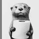 Adorable Otter Bathroom Wall Art Black and White Animal Canvas Art Prints,Cute Otter Clutching A Tissue Funny Wall Decor Modern Humorous Artwork for Restroom Rustic Farmhouse Washroom Animal Prints (11"L x 14"W)