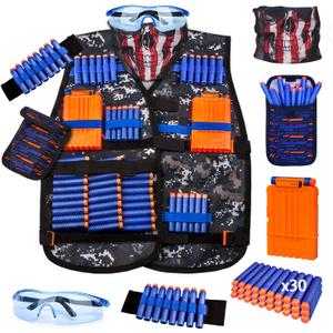 Kids Tactical Vest Kit for Nerf Guns Series with Refill Darts,Dart Pouch, Reload Clips, Tactical Mask, Wrist Band and Protective Glasses, Toys for 8 9 10 11 12 Year Boys