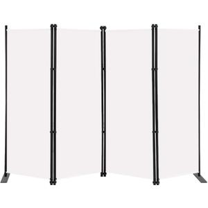 MAYOLIAH 4 Panel Room Divider Screen 6Ft Tall Foldable Privacy Dividers Indoor Wall Partition Room Separator White (4 Panel - Metal Base)