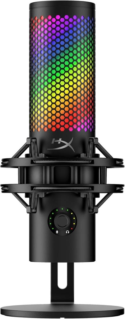 HyperX QuadCast 2 S USB Microphone, with RGB Lighting, Streaming and Podcasting, with On-Board Controls, LED Lighting, Removable Shock Mount, PC, Mac, USB-C - Black