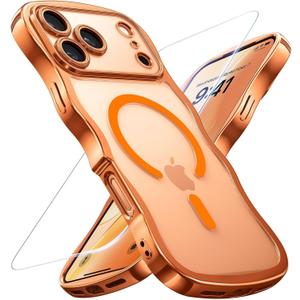 for iPhone 17 Pro Max Case: [Cute Wave Frame][Fit for MagSafe] Military Drop Shockproof Protection, Camera Protective Glossy Slim Magnetic Wavy Phone Cover for Women Girls 6.9'', Clear/Yellow