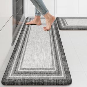 KIMODE Anti Fatigue Kitchen Mats for Floor 2 Piece,17"x47"+17"x29" Farmhouse Kitchen Rugs Non Slip Rubber Backing,Waterproof Cushioned Standing Mat for Home Decor,Office,Laundry Room,Sink,Desk,Grey