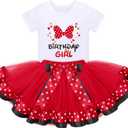IDOPIP 3rd Birthday Girl Outfit Baby Shirt Polka Dots Tutu Skirt Ear Headband for 3 Year Old Princess Cake Smash Photo Prop (5T)