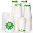 ECOLipak 100 Count 16 oz Compostable Paper Coffee Cups, Biodegradable Disposable Coffee Cups with CPLA Lid, Eco-friendly Hot Drinking Cups for Parties, Picnics, Travels,and Events