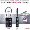 Tool-Less TSA Approved Luggage Lock with Alert Indicator, 4-Digit Resettable Combination, Durable Zinc Alloy Travel Locks for Suitcase, Backpack, Toolbox, Locker, Keyless  Black (4 Pack)