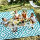 Outdoor Patio Plastic Straw Rug - 4x6 ft Outdoor Camping Rug Waterproof Reversible, Area Carpet Patios Clearance RV, Outside Porch Balcony Deck for Camper, Blue & White