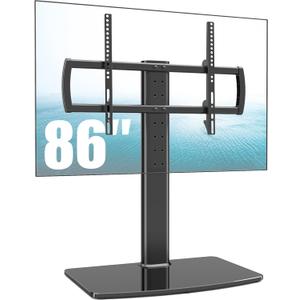 Universal TV Stand/Base Tabletop TV Stand with Wall Mount for 40 to 86 inch 5 Level Height Adjustable, Heavy Duty Tempered Glass Base, Holds up to 132lbs Screens, HT03B-003