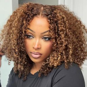 14 Inch Highlight Ombre Culry Bob Wig Human Hair 13x4 Deep Curly Human Hair Wig 200% Density HD Lace Front Wigs Human Hair for Women Pre Plucked Glueless Bob Wigs 4/27