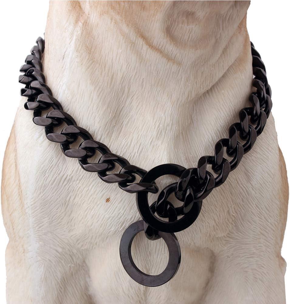 Dog Chain Collar Dog Walking Collar 15mm Black Strong Stainless Steel Cuban Link Chain Collar for Small Medium Dogs21.5 Inches