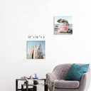 Hardy Gallery Beach Picture Coastal Wall Art: Surfboard & Pink Car Painting Ocean Wall Art on Canvas for Bedroom (16 x 16 x 2 Panels)