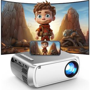 Mini Projector, iTJQ Portable Projector 1080P Supported for Indoor Outdoor Movies, Phone Projector Compatible with iOS/ Android, Laptop, TV Stick/ PS5, USB/HDMI/Type-C (Silver, VF370)