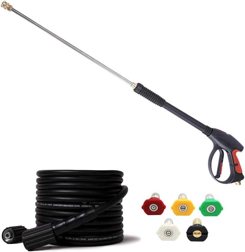 Pressure Washer Gun and Hose Kit, 3000PSI High Power Pressure Washer Gun Replacement Kit with 26 Ft Hose and 21 Inch Extension Wand and 5 Nozzles
