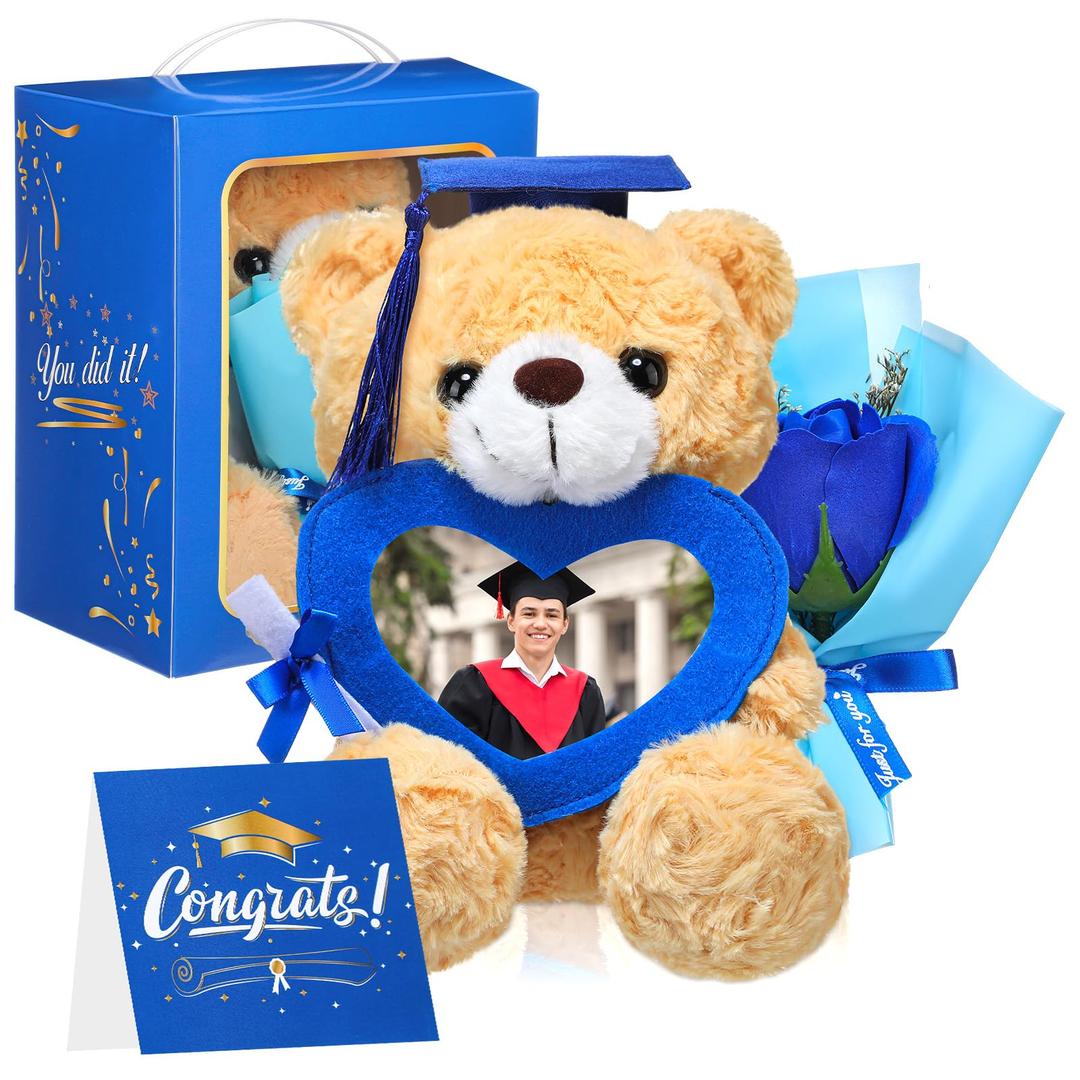 Seenelling 9 Inches 2026 Graduation Bear Set Personalized Graduation Gifts Box with Heart Picture Photo Frame Graduates Grad Keepsake for Commemorative Congratulations Animal Her Him(Blue)