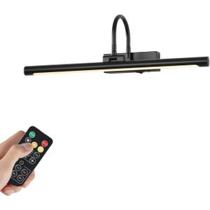 20" Picture Light for Wall Black Rechargeable Wireless Remote Lights Dimmable LED Art Painting Light with 3 Color Temp Display for Gallery Artwork Paintings Portraits Dartboards Display, 20IN