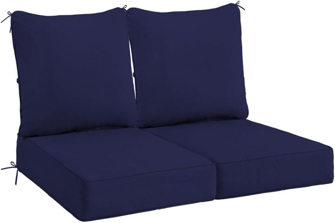 Sundale Outdoor Olefin Deep Seat Cushion Set of 2, Patio Chair Cushion and Pillow, Water-Resistant Sectional Sofa Pad with Straps Dark Blue, 23 x 26 x 6 Inches