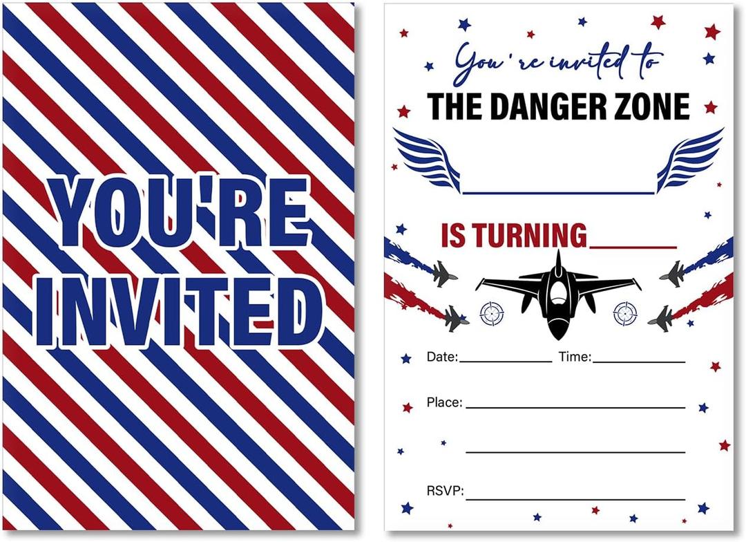 Soiceu Fighter Pilot Birthday Invitations Pilot Airplane Boy Birthday Party Invites with Envelopes Set of 20