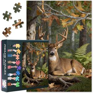 Jigsaw Puzzles 1000 Pieces for Adults, White-Tailed Deer in Autumn Forest with Vibrant Fall Colors, Premium Challenging Adult Jigsaw Puzzle, Gift Idea - 27.5x19.7 Inches