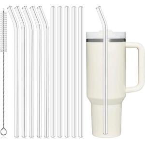 PROOCI 12" Reusable Straws for Stanley/Yeti 30oz-40oz Cup Tumbler, 10-Pack Long Plastic Straws with Cleaning Brush, Clear Bend Replacement Straw for Drinking Smoothie, Milkshake | Food Grade Tritan