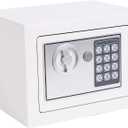 Security Small Steel Safe Lock Box with Code Keypad,Key, White | Electronic Secure,9.1" W x 6.7" D x 6.7" H,Cabinet Safes,for Home Dorm Apartment Office Cash Jewelry Storage, White
