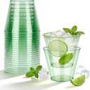 N9R 50PCS 9 oz Green Plastic Cups for Cold Beverages, Disposable Plastic Cups Tumblers, Heavy Duty Cocktail Cup for Parties, Weedings, Events and Gatherings