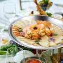 2-Piece Aluminum Seafood Platter - 16" Round Tray with 14" Oyster Section, Silver(Not Include Seafood Racks)