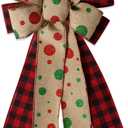 Christmas Tree Topper Bow Luxurious Red and Brown Christmas Bows for Tree Topper, Holiday Wreaths,Gift Decorations Festive Indoor Outdoor Christmas Decor