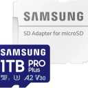 Samsung PRO Plus microSD Memory Card + Adapter, 1TB MicroSDXC, Up to 180 MB/s, Full HD & 4K UHD, UHS-I, C10, U3, V30, A2 for Android Phones, Tablets, GoPRO, DJI Drone, MB-MD1T0SA/AM, 2024