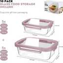 10-Pack Glass Food Storage Containers with Tempered Lids Borosilicate, Airtight, Oven-Safe (-4F~950F), BPA-Free, 4.4 & 1.6 Cup, Leak-Proof, Dishwasher Safe (Pink)