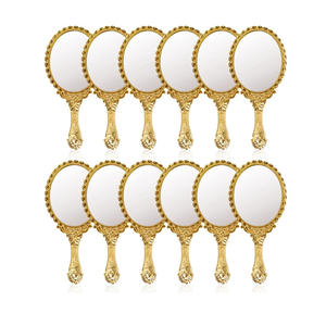 Vintage Handheld Mirror for Makeup -12 Pcs Travel Handle Mirrors for Women Gold Embossed Flower Portable Princess Mirror Tabletop Party Classroom