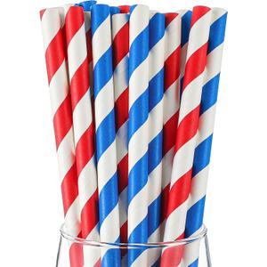 100 Pcs 4th of July Smoothie Straws Large Paper Stripe Straws Red White and Blue Paper for Independence Day Patriotic Themed Party Celebration and Holiday Drinking Favors