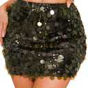 GUANYY Women's Sequin Skirt Stretchy Bodycon Mini Sexy Sparkly Skort Glitter Shiny Night Out Party Skirt (Crystal Dark Green)