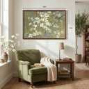 Framed Vintage Floral Wall Art, Green White Neutral Farmhouse Botanical Canvas Painting Prints Artwork for Walls, Rustic Retro Flower Picture for Living Room Bedroom Kitchen Hallway Wall Decor, 24x36