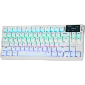 EPOMAKER G84 PRO Wireless Gaming Keyboard with Screen&Knob, 75% Creamy Mechanical Keyboard, 8000mAh, Hot Swappable, Silicone Keycaps, BT5.0/2.4G/USB-C Mode, NKRO, RGB (White, Creamy Jade Switch)