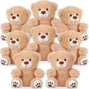 Jenaai 8 Packs Teddy Bear Stuffed Animal 10 Inch Brown Bear Plush Toy with Paws Footprints Soft Cute Stuffed Plush Toys for Girl Boy Valentines Day Baby Shower Wedding Birthday Anniversary Party Gift