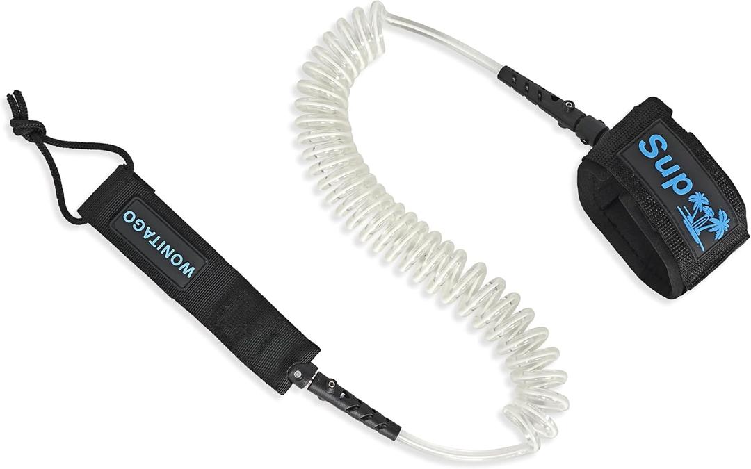 Coiled SUP Leash Premium Stand Up Paddle Board Leg Rope Wrist Strap Surfboard Leash for Paddleboard, Shortboard, Longboard (Transparent White)