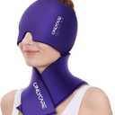ONLYCARE Migraine Relief Cap and Neck Ice Pack Wrap Gel Set, Upgrade Headache Relief Cap and Shoulder Cold Pack, Hot and Cold Compress, Relief of Pain, Swelling, Office Pressure (Purple)