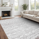 6x9 Washable Living Room Rugs: Large Soft Boho Moroccan Non-Slip Area Rug Indoor Floor Carpet for Bedroom Under Dinning Table Farmhouse Neutral Modern Geometric Stain Resistant Carpets Beige/White