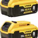2-Pack 8000mAh Replacement Battery for DeWalt 20V Max Battery Compatible with DCD/DCF/DCG Series & DCB203/204/205/206/207/208 Models | Extended Runtime for Electric Tools