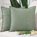 MADIZZ Set of 2 Flanged Linen Throw Pillow Covers 18x18 Inch Greyish White Soft Decorative Cushion Cover for Sofa Bedroom Pillow Shell
