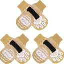 BEAUTYZOO Anti Slip Dog Socks for Small Medium Large Dogs with Grips Straps on Hardwood Floor Protection Wear, Traction Control 3 Pairs Double Side Paw Protector to Prevent Licking for Girl or Boy (S/M(Pack of 6), Light Khaki)