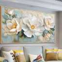 Enartly Extra White Flowers Framed Wall Art for Living Room, 3D Textured Floral Canvas Painting Sage Florals Picture Artwork for Bedroom Dining Room Kitchen Home Office Wall Decor, 58"x29"