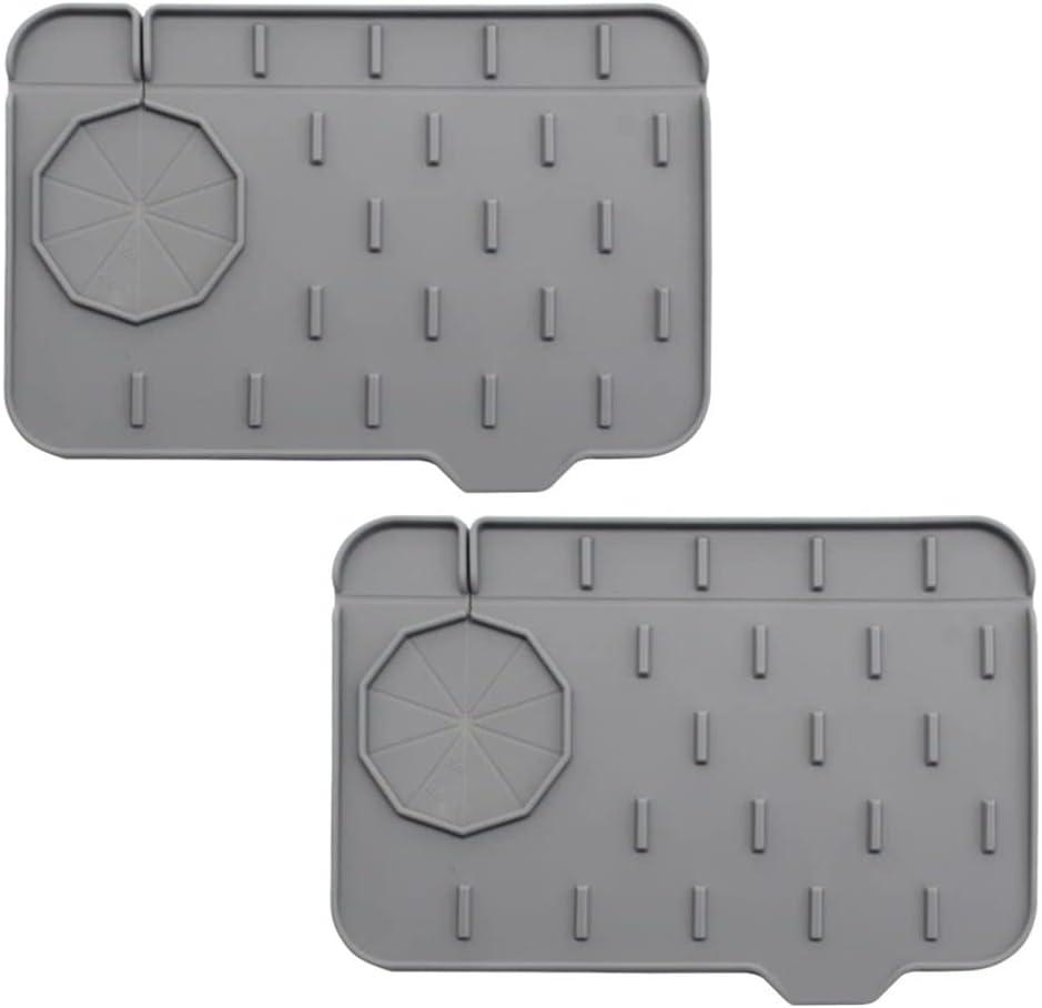 Splash Catcher Guard and Soap Sponge Holder, Splash-proof Water Absorbent Dish Drying Pads for Kitchen Countertop with Self Draining Design(Grey)