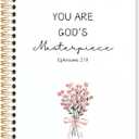 Pink Floral Christian Spiral Notebook, Ephesians 2:10 Bible Verse Journal, Religious Scripture Journals for Writing, Bible Notebooks for Note Taking, Church Notes Journal, 5.5x8.3 Inch
