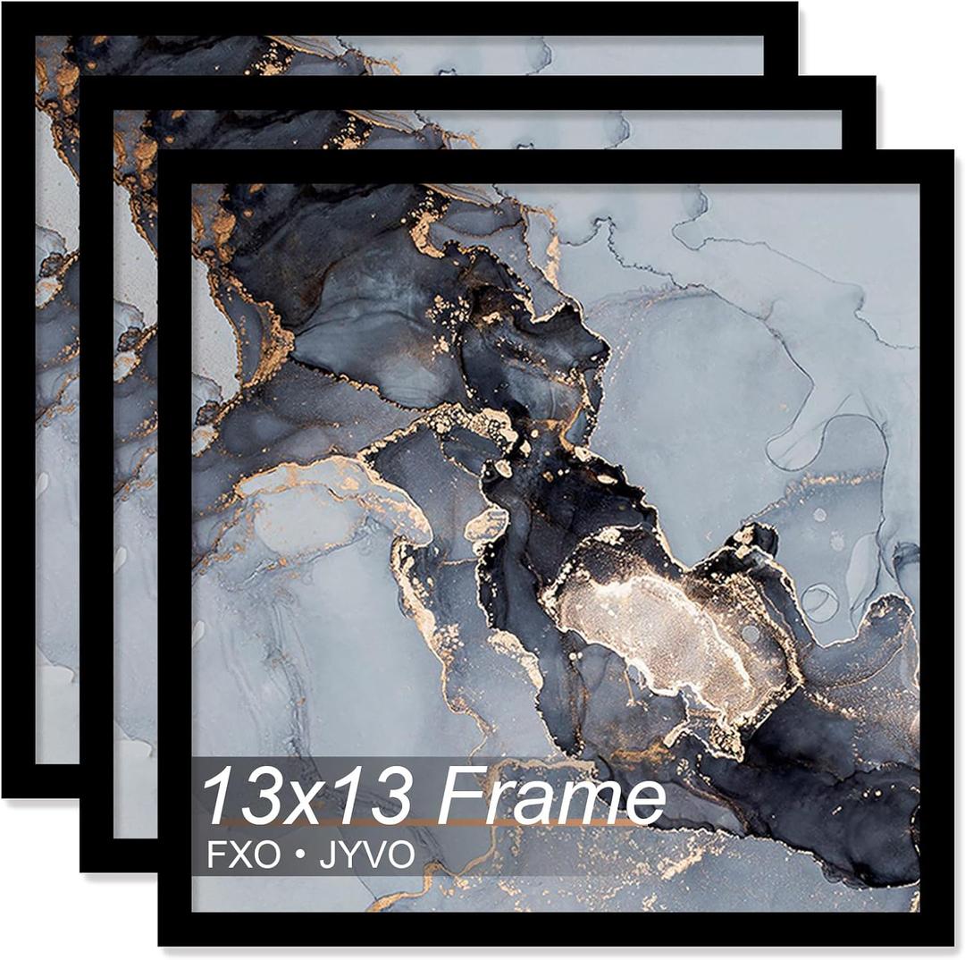 Fxojyvo 13x13 Frame Set of 3, Black Picture Frame for 13 x 13 Square Picture Poster Photo, Light Weight and High Transparent 13 by 13 Frame for Wall - 3 Pack/Black/13 x13