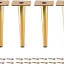 Osring 8 Inch Furniture Table Legs Golden, Steel Round Tapered Modern Sofa Feet, Straight Metal Furniture Legs Hardware for Cabinet and Couch, 4 Pack