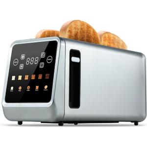 Long Slot Toaster 4 Slice, Touch Screen LED Display, 1.5 Extra Wide Slots for Thick Bread & Bagels, Countdown Timer, Memory Function, Dual Independent Control, 6 Shade Settings, Stainless Steel (4 piece smart model)