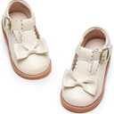 Kiderence Toddler Girls Mary Jane Dress Shoes Little Girls School Oxford Off White Flats Size 10