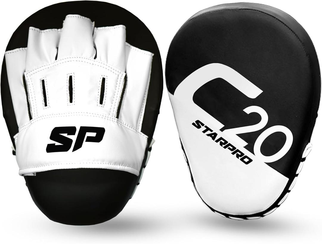 Starpro Boxing Mitts - Punch Mitts Training Hand Pads for Men Women with Secure Hook & Loop MMA Muay Thai (Standard, Black/White)